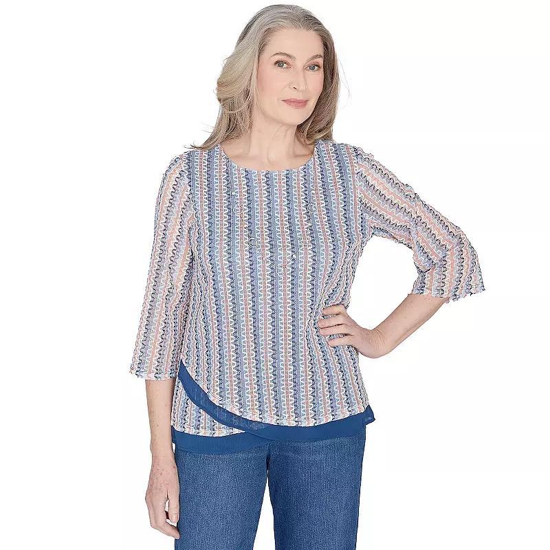 Womens Alfred Dunner Vertical Textured Woven Trim Top with Necklace Product Image