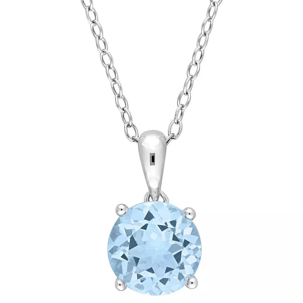 Stella Grace Sterling Silver & Gemstone Round Stud Pendant Necklace, Womens Blue Topaz Product Image
