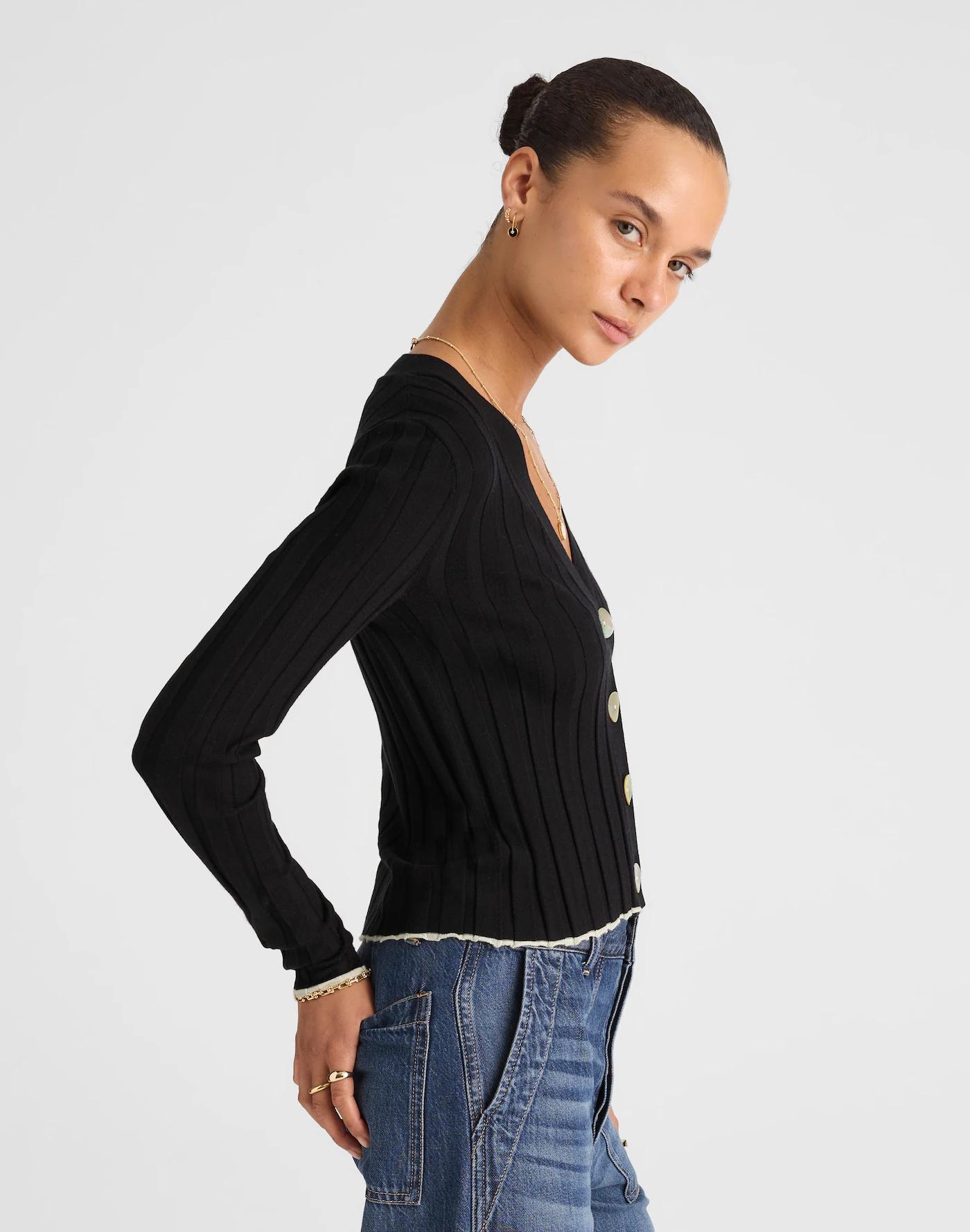 Tipped Ribbed V-Neck Cardigan Product Image
