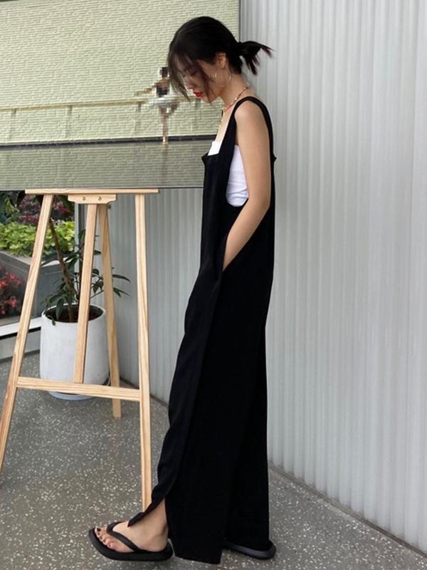 Original Creation Sleeveless Loose Solid Color Square-Neck Overalls Product Image