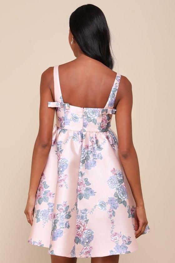 Unbelievably Lovely Pink Floral Babydoll Empire Waist Mini Dress Product Image