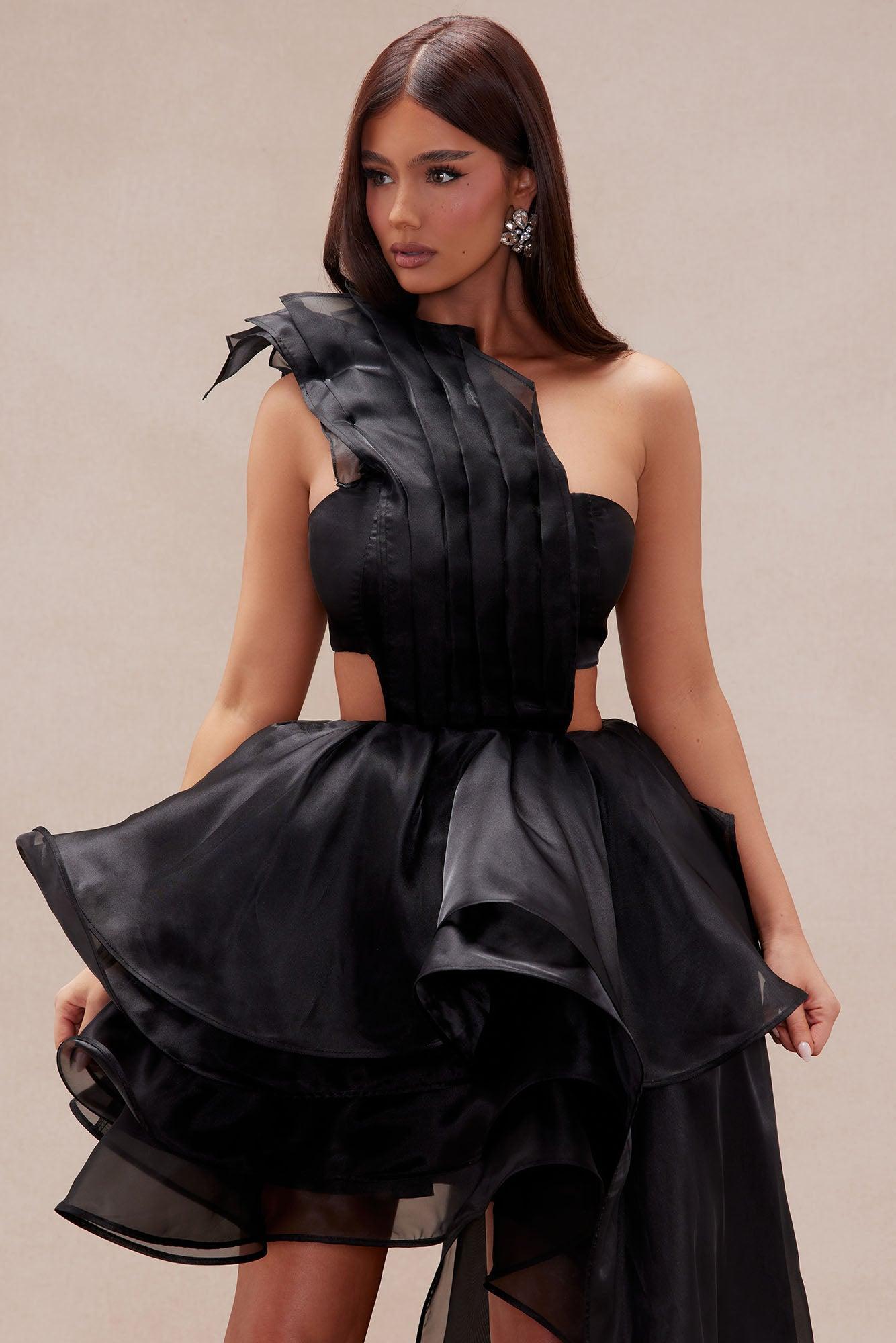 Mika Ruffle Mini Dress - Black Product Image