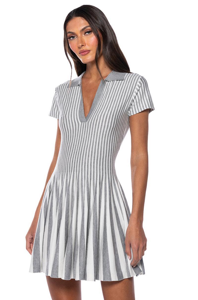 ALINA PLEATED KNIT FIT AND FLARE MINI DRESS Product Image