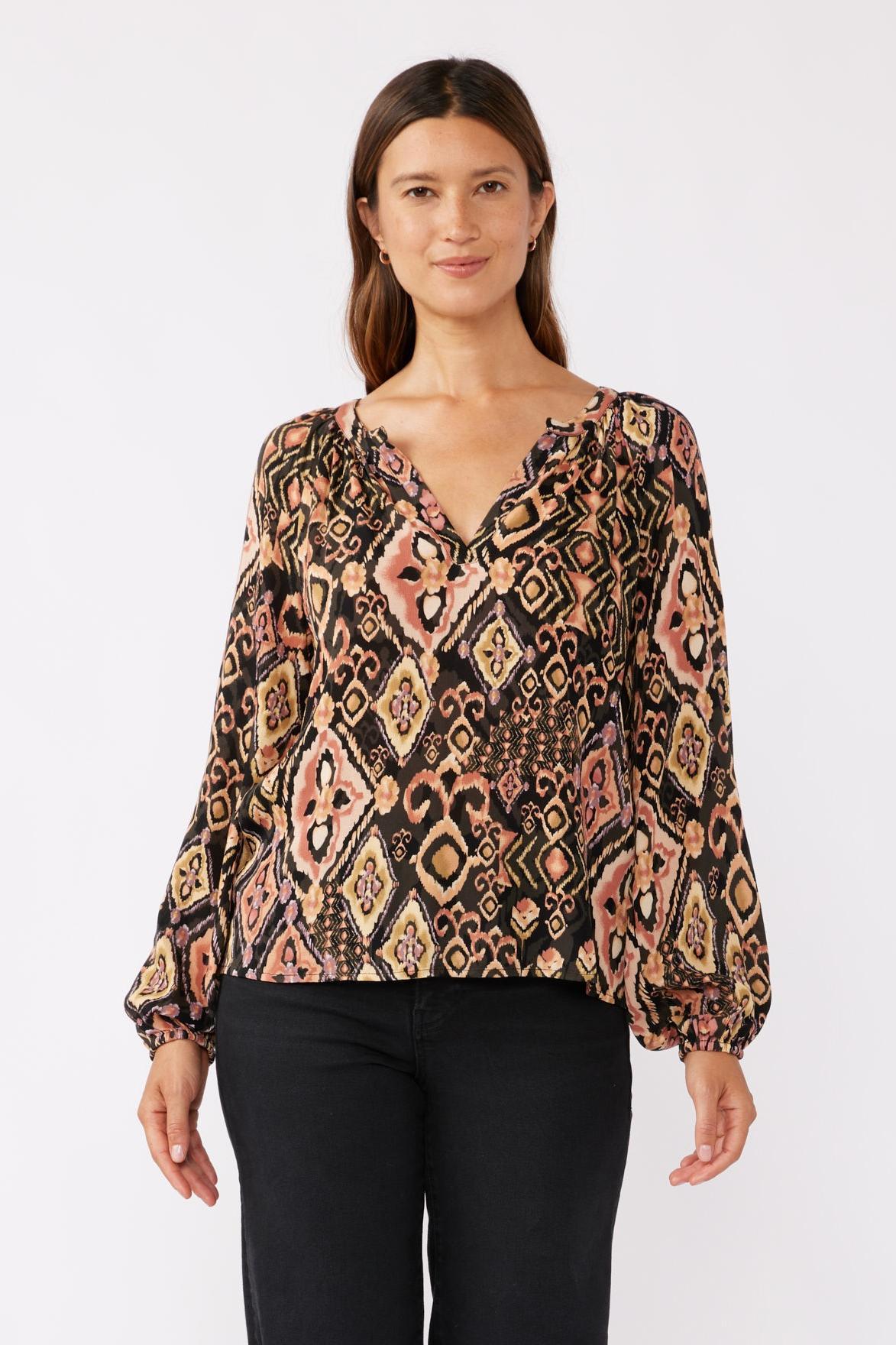 Long Sleeve Split Neck Raglan Blouse Product Image