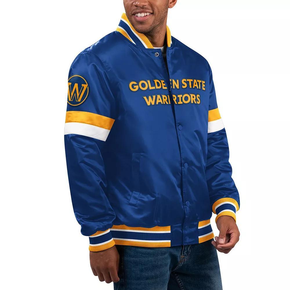 Men's Starter Royal Golden State Warriors Home Game Satin Full-Snap Varsity Jacket, Size: XXL, Blue Product Image