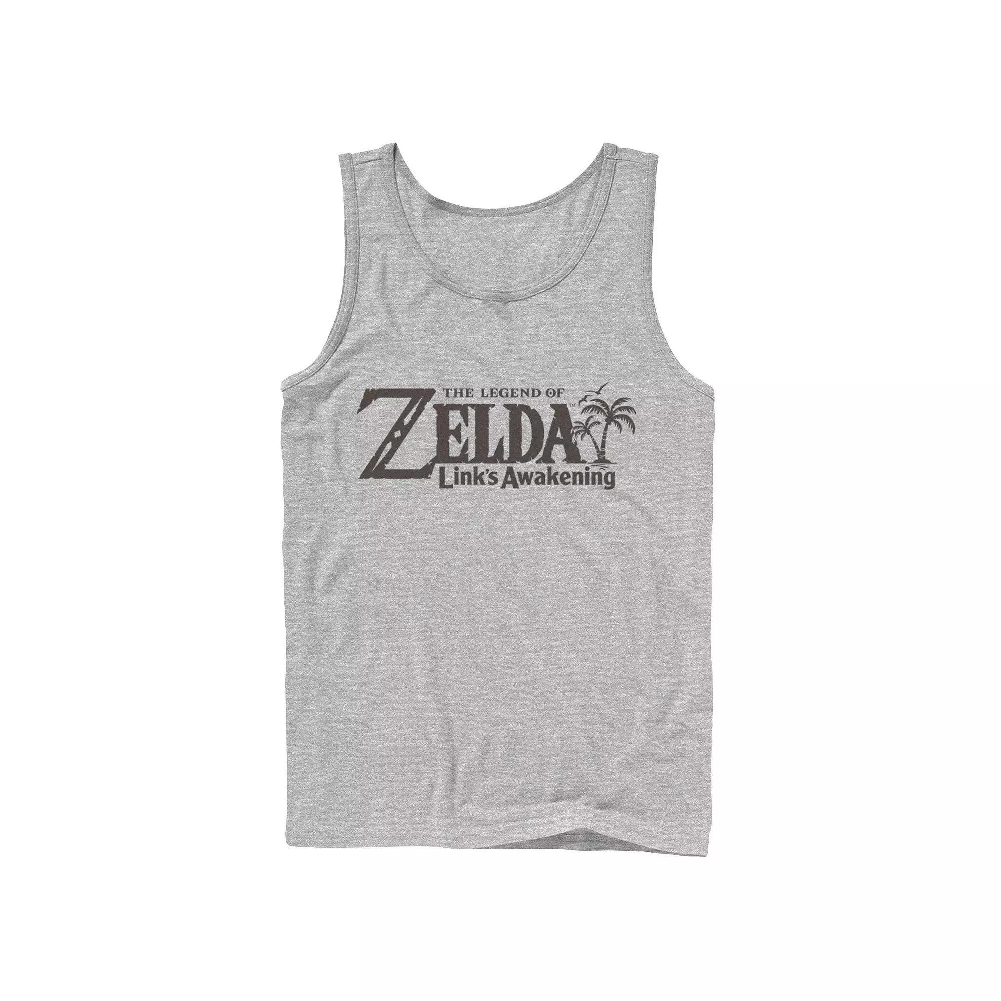 Men's Nintendo Legend Of Zelda Links Awakening Palm Tree Green Text Logo Tank Top, Size: Large, Athletic Grey Product Image