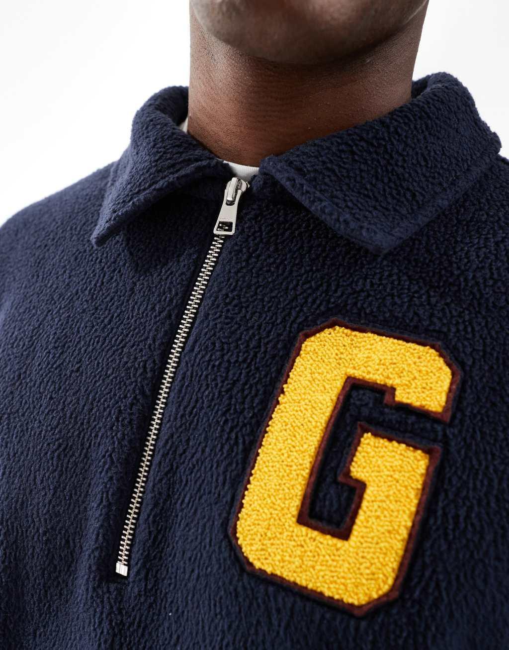 GANT half zip fleece sweater with varsity logo in navy Product Image