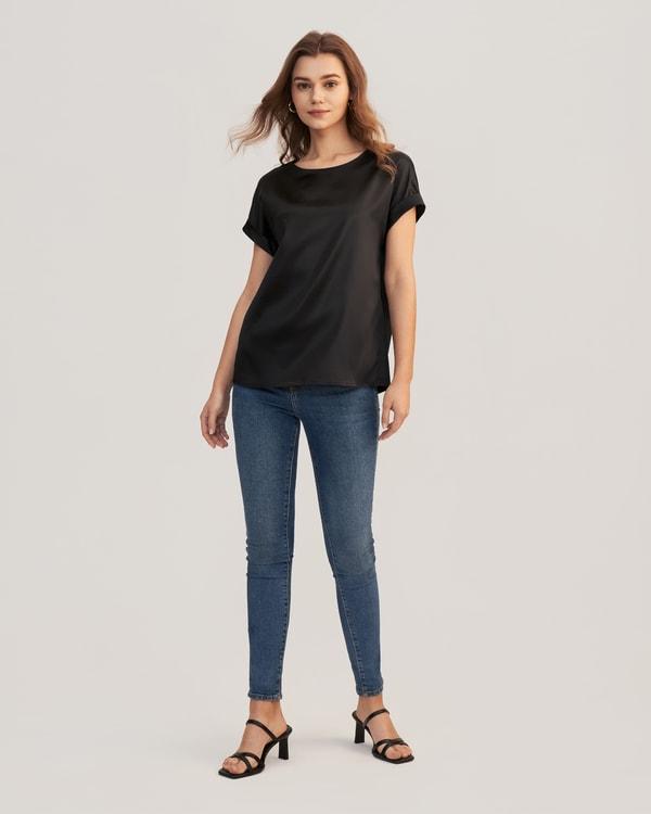 Short Sleeves Round Neck Silk Tee Product Image