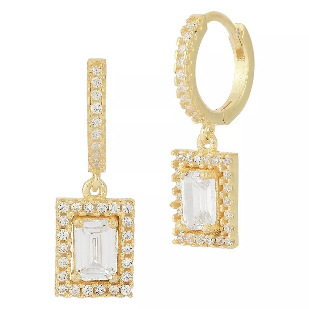 Sunkissed Sterling 14k Gold Over Silver Cubic Zirconia Cluster Charm Huggie Hoop Earrings, Women's, Gold Tone Blue Product Image