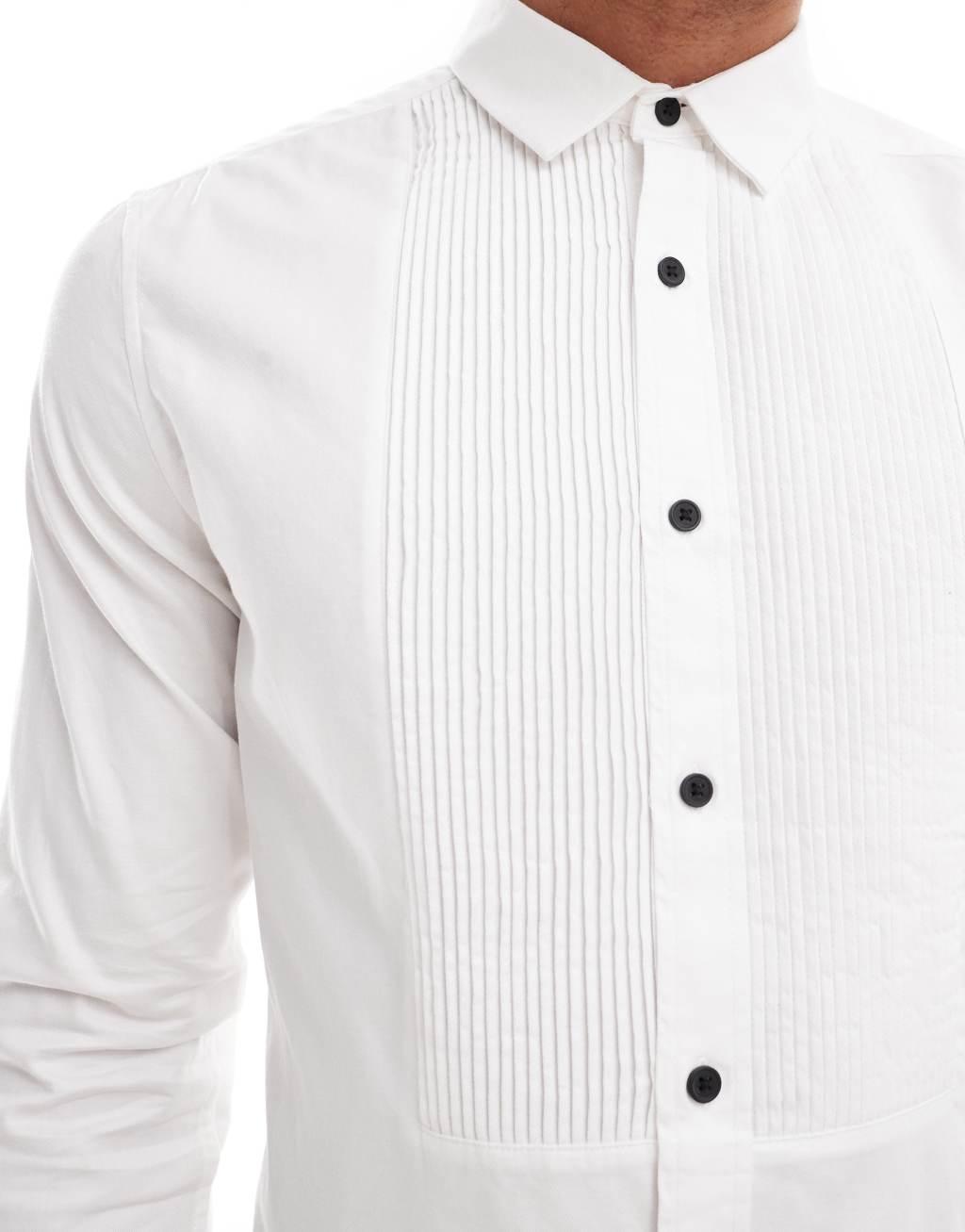 ASOS DESIGN slim fit shirt with pleated bib detail in white Product Image