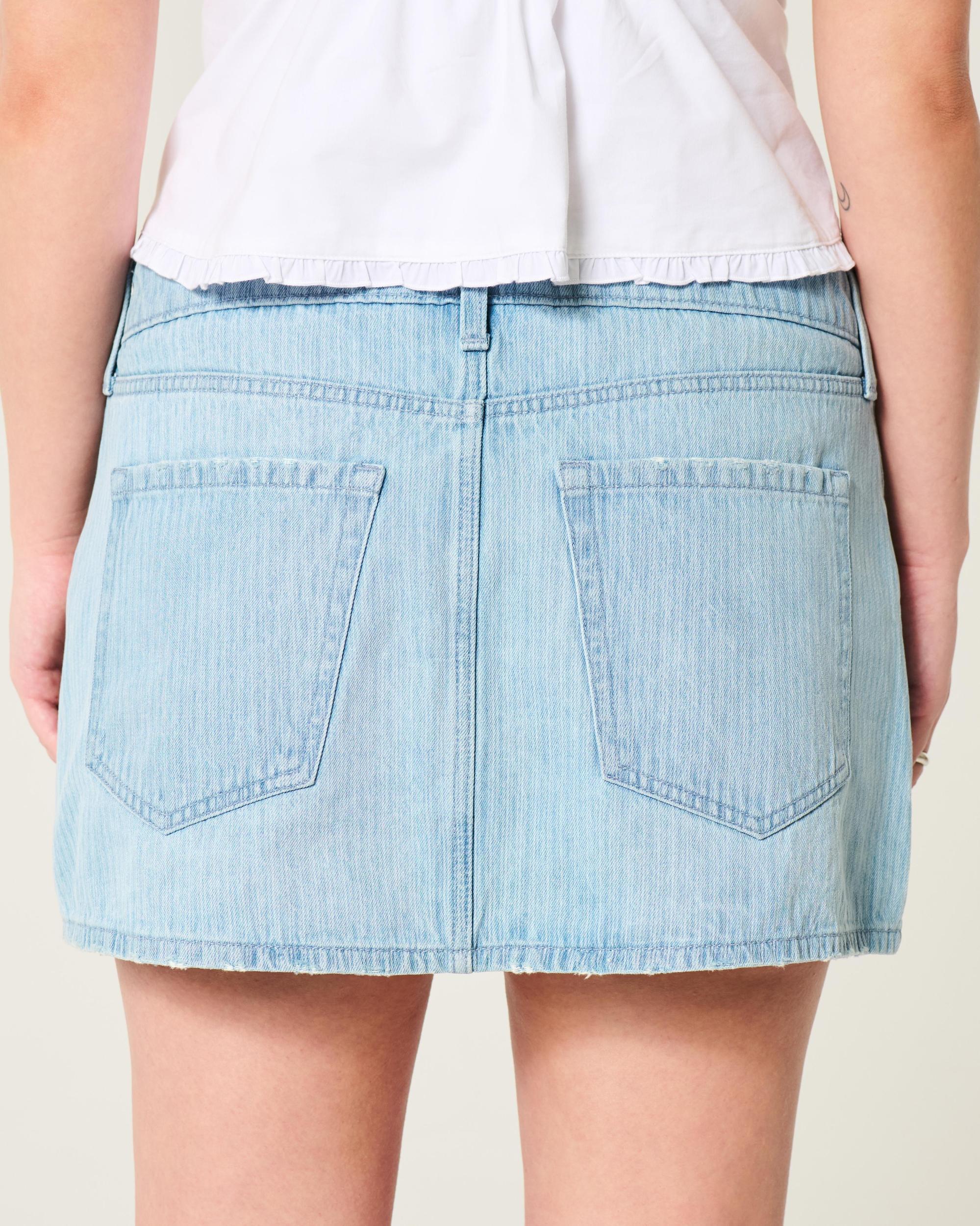 Low-Rise Light Wash Denim Mini Skort Product Image
