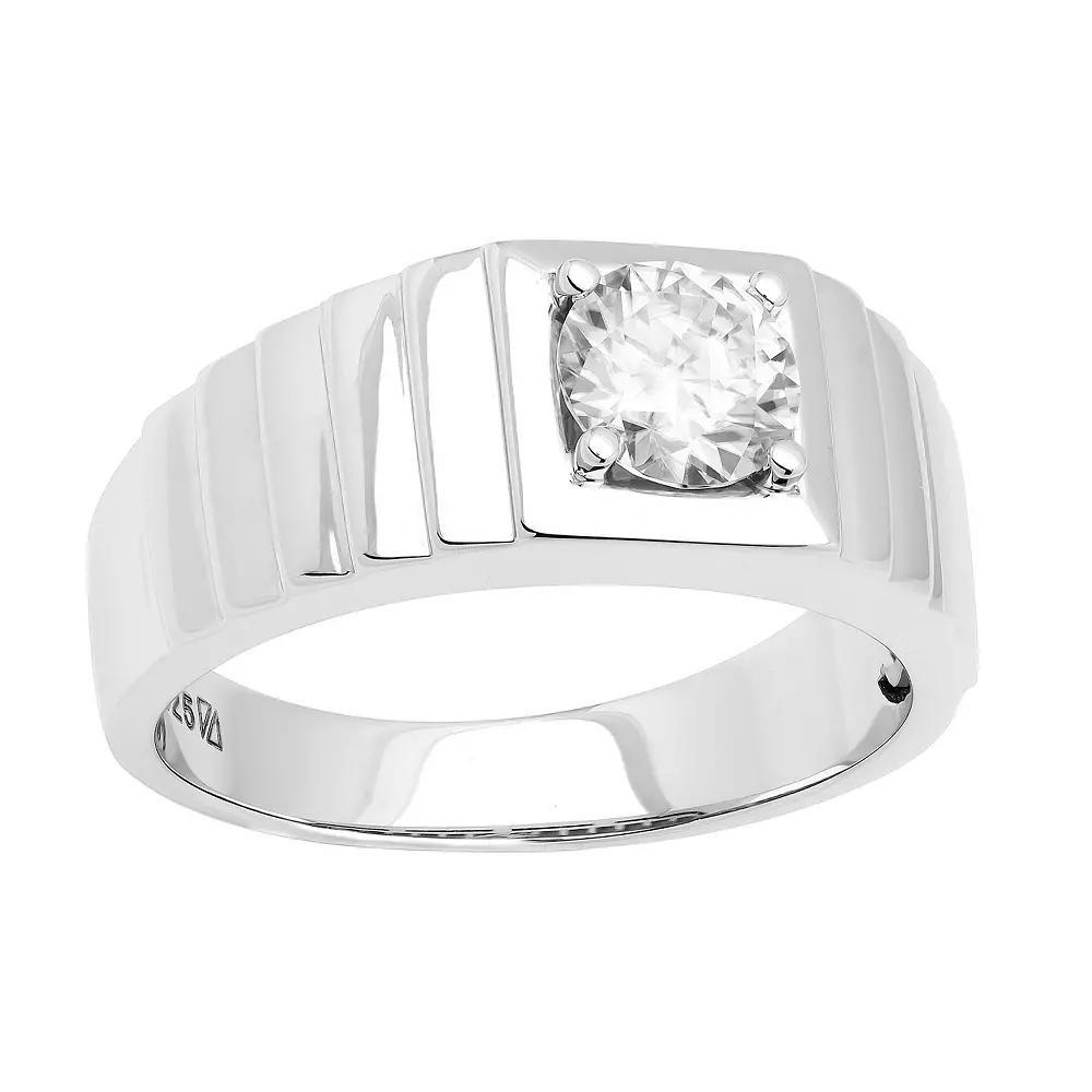Men's AXL Sterling Silver Lab-Created Moissanite Solitaire Ring, Size: 10 Product Image
