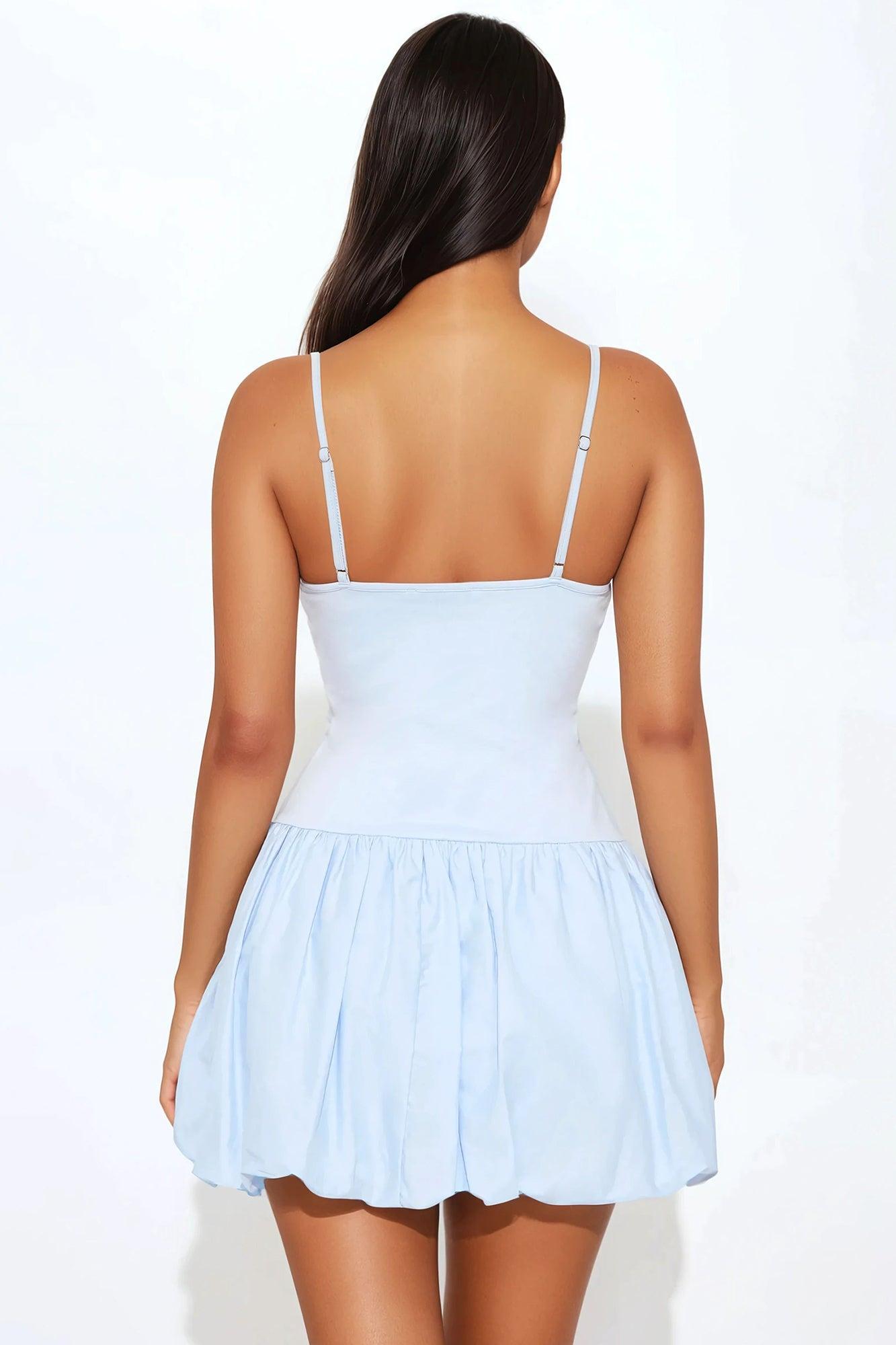 Ballet Core Poplin Bubble Mini Dress - Blue Product Image