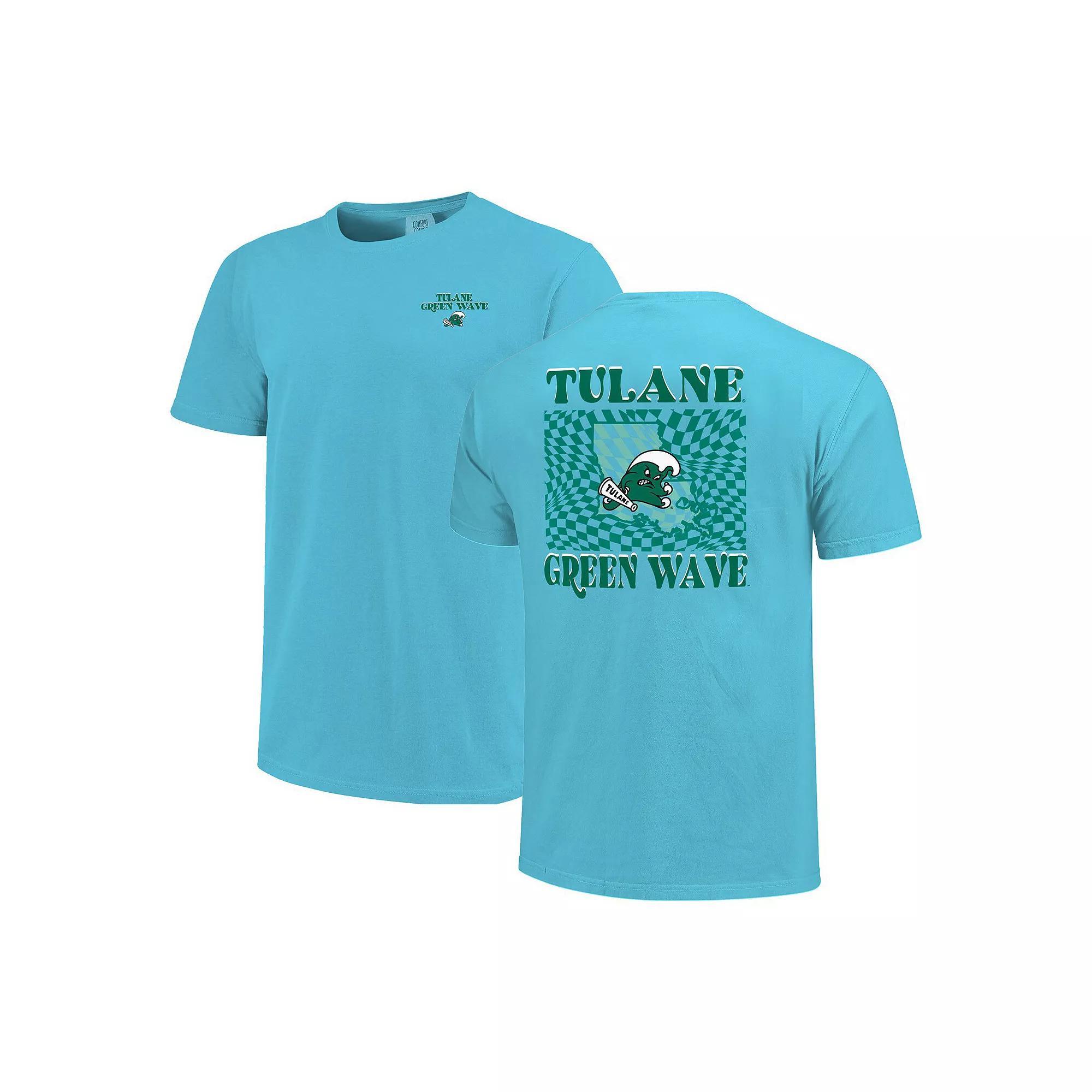 Women's Light Blue Tulane Green Wave Comfort Colors Checkered Mascot T-Shirt, Size: Small, Nc2 Light Product Image