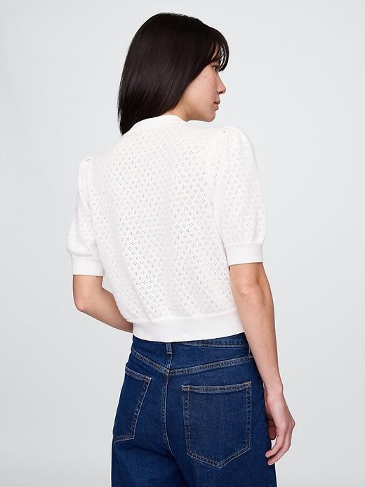 100% Cotton Cropped Pointelle Cardigan Product Image