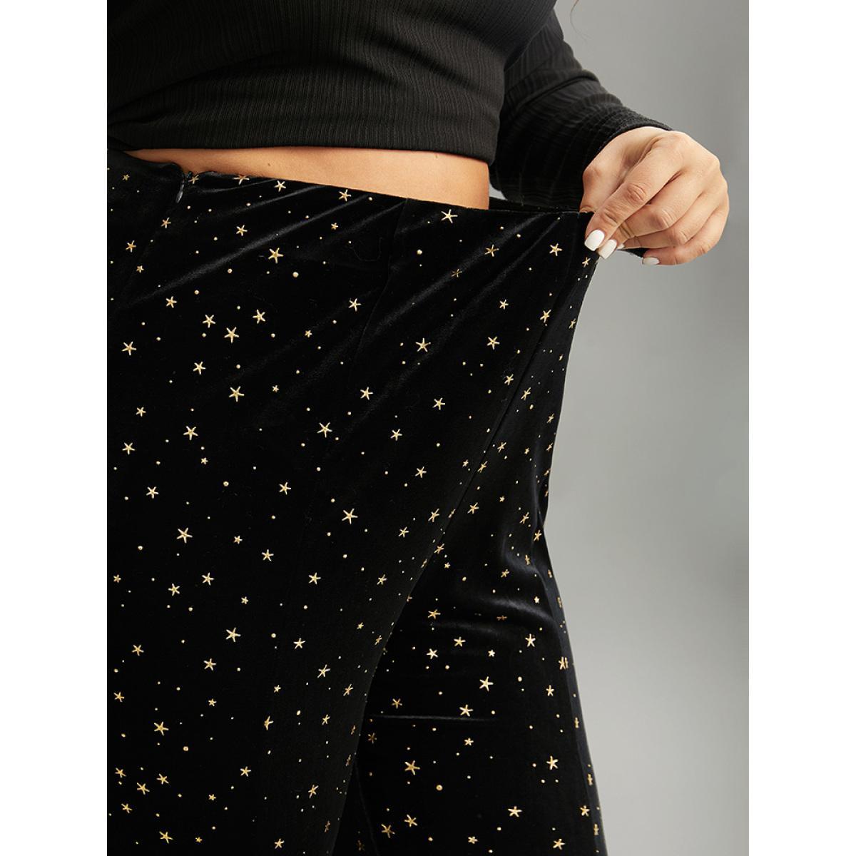 Plus Size Star Glitter Split Hem High Rise Skinny Leggings Women Black Glamour High stretch Skinny High Rise Party Leggings BloomChic 22-24/3X Product Image