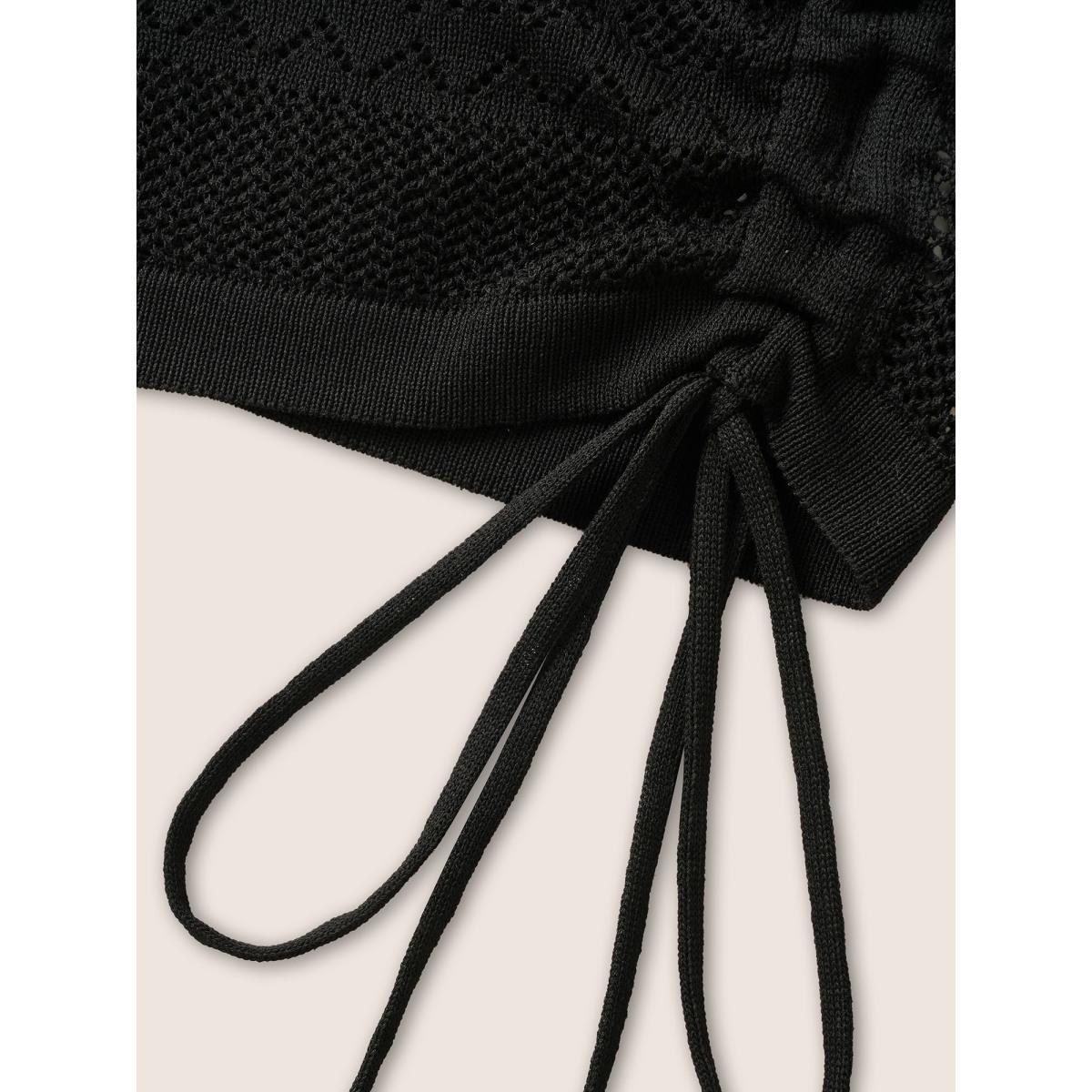 Plus Size Deep V Neck Cut Out Drawstring Swim Cover Up Women's Swimwear Black Beach Loose Cut-Out Curve Swim Cover Ups BloomChic 22-24/3X Product Image