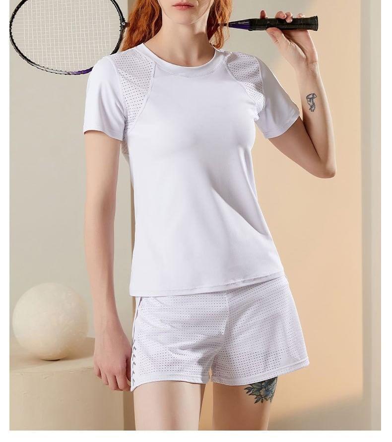 Sports Set: Short-Sleeve Plain T-Shirt + Shorts Product Image