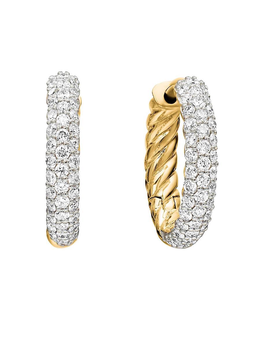 Womens Petite Pav Huggie Hoop Earrings With Diamonds In 18K Yellow Gold Product Image