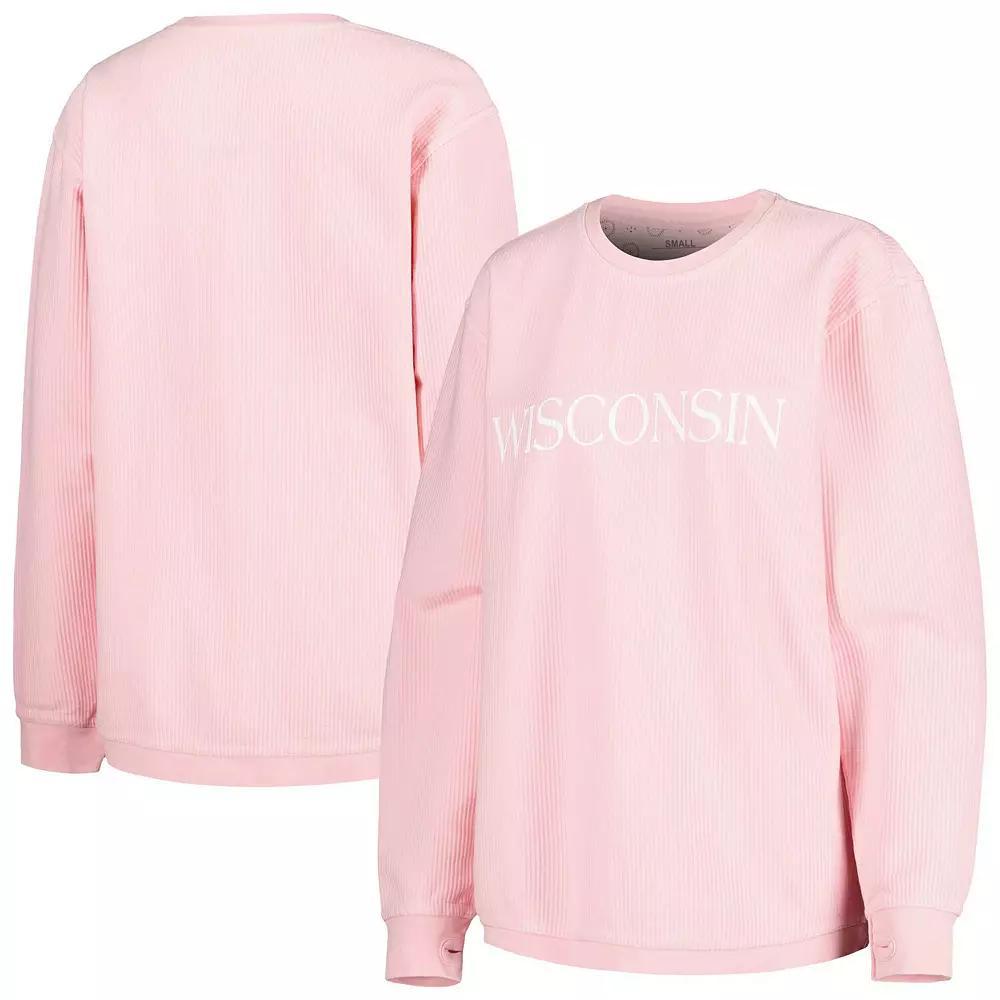 Women's Pressbox Pink Wisconsin Badgers Comfy Cord Bar Print Pullover Sweatshirt, Size: Large Product Image