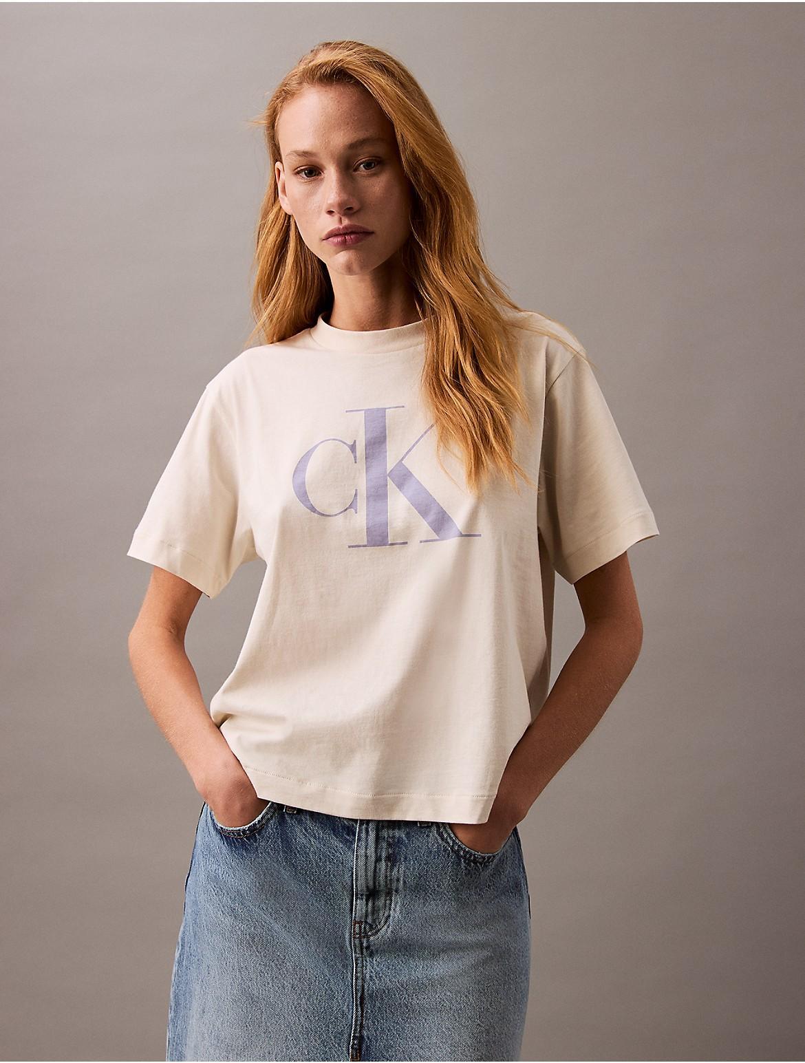 Calvin Klein Women's Monogram Logo Boxy T-Shirt - White - L Product Image