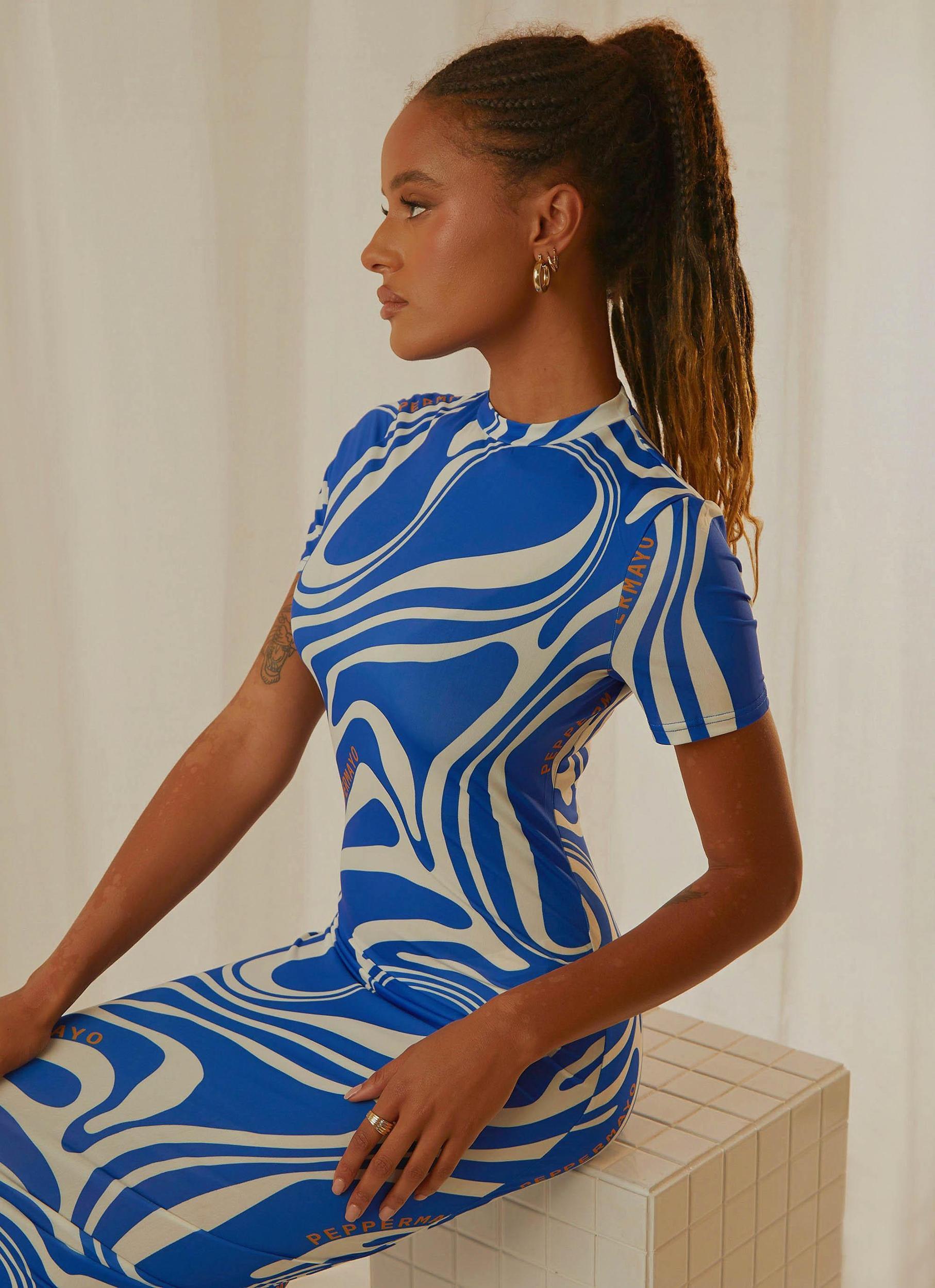 Into the City Mesh Maxi Dress - Cobalt Marble Product Image