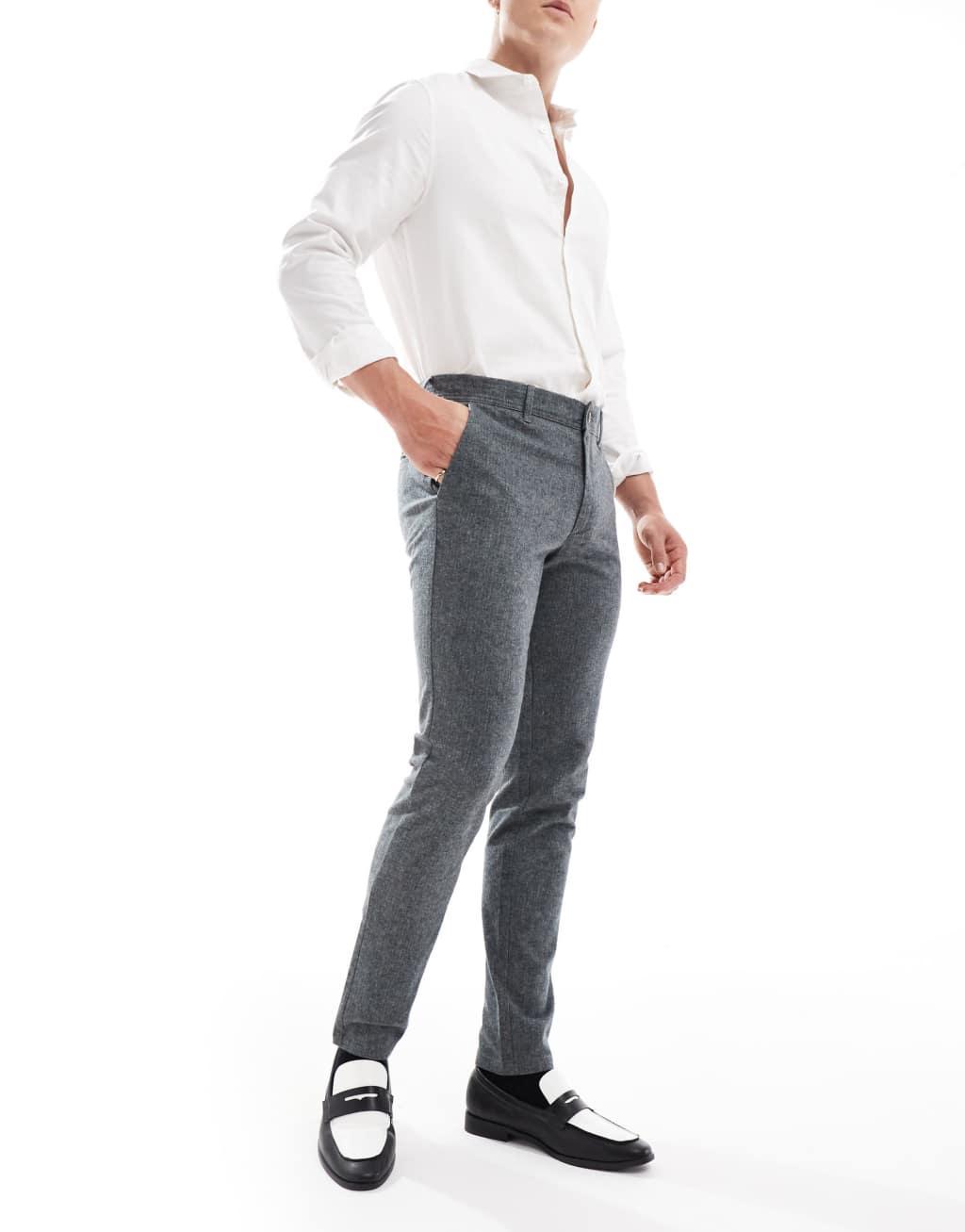 JJ Rebel slim herringbone smart pants in gray melange Product Image