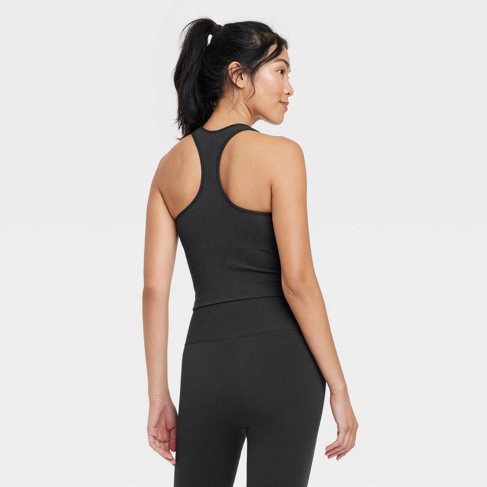 Womens Seamless Racerback Rib Tank Top - All In Motion Black XXL: Moisture Wicking, Built-in Shelf Bra Product Image