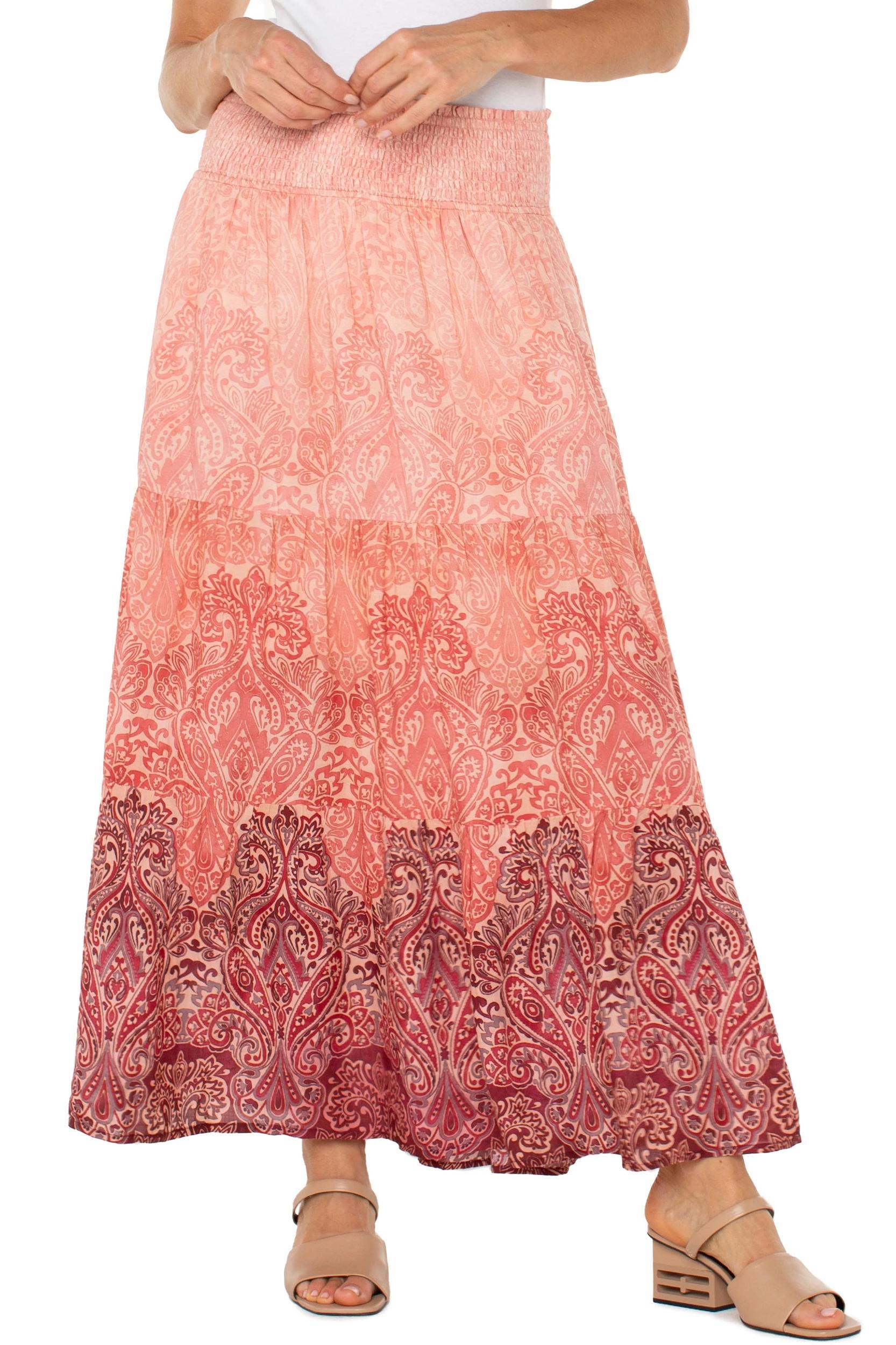 tiered woven maxi skirt with smocked waist Product Image