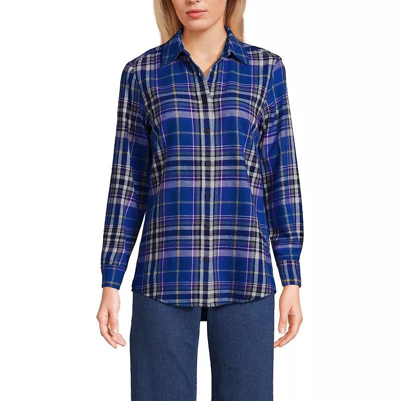 Women's Lands' End Flannel Boyfriend Shirt, Size: XS, Ivory Blue Plaid Product Image