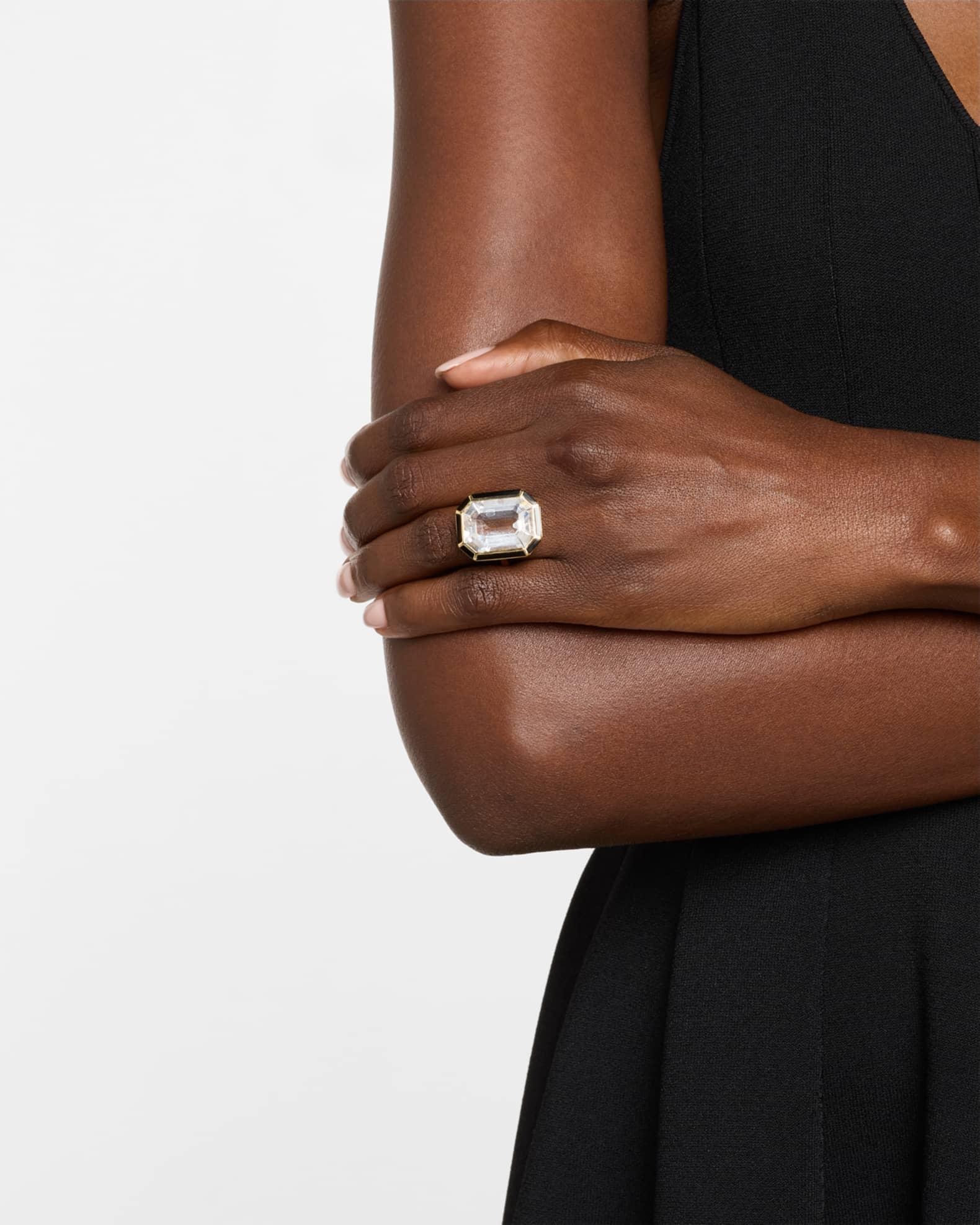 18K Yellow Gold Emerald-Cut Rock Crystal and Onyx Statement Ring Product Image