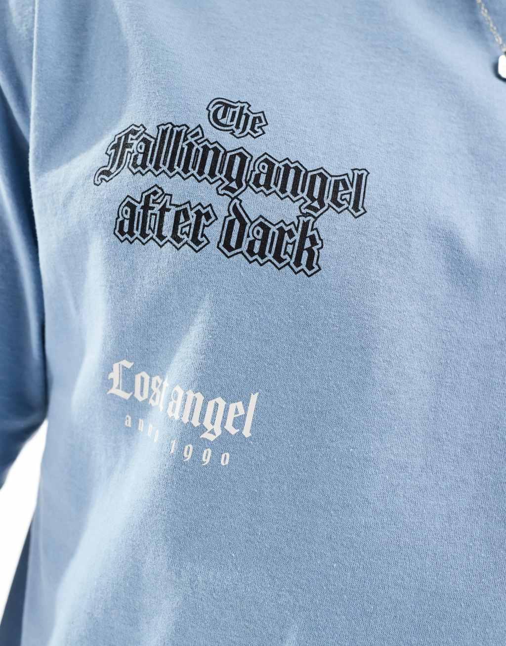 ADPT oversized t-shirt with chest print in pastel blue Product Image