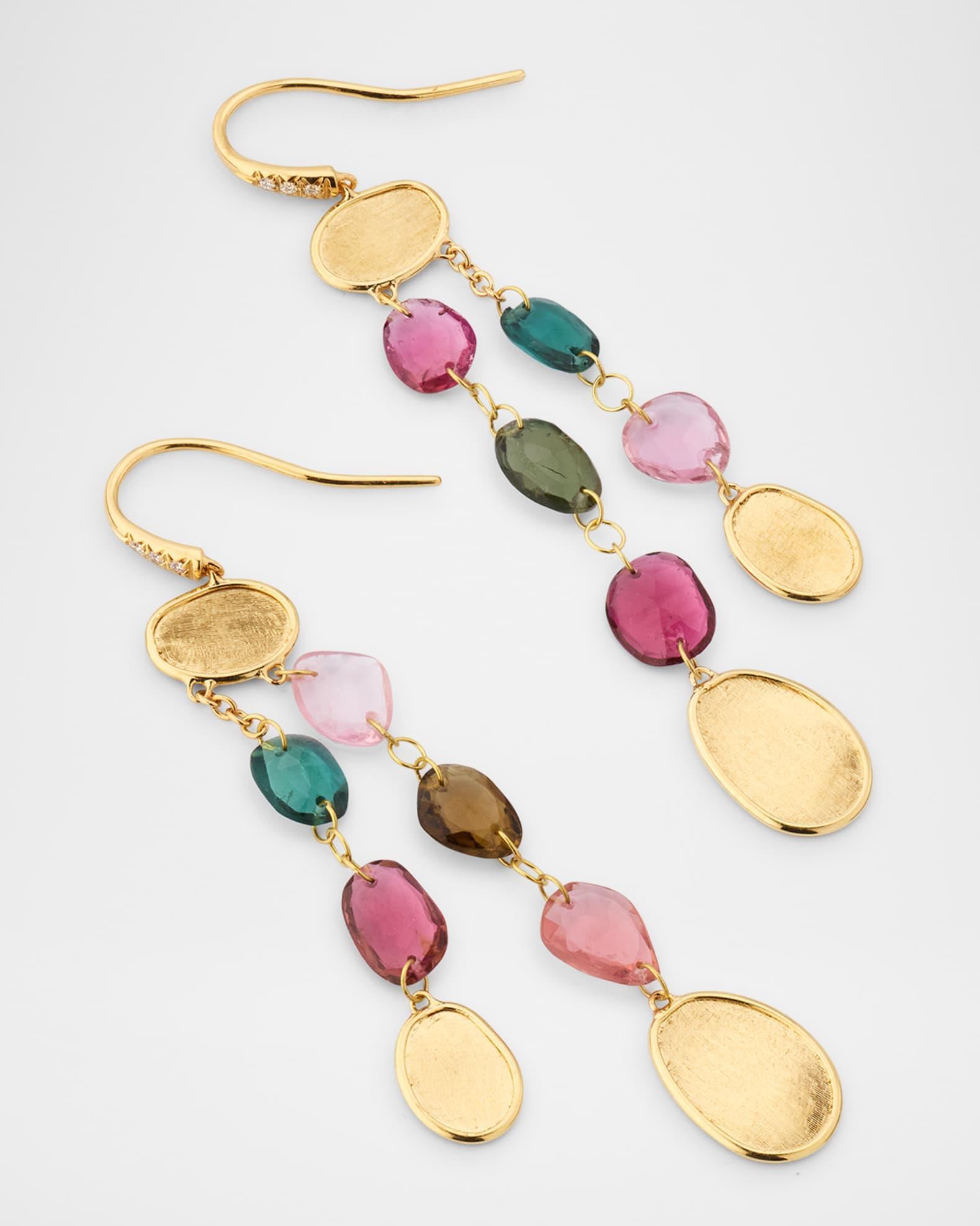 Lunaria 18K Yellow Gold Multi-Color Tourmaline Drop Earrings with Diamonds Product Image