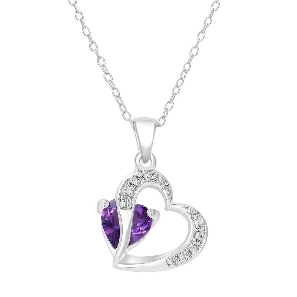 Gemistry Sterling Silver Stone & Cubic Zirconia Heart Pendant Necklace, Women's, Size: 18-20" ADJ, Purple Product Image