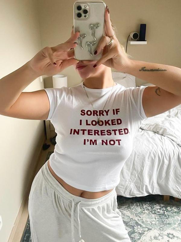 Round Neck Letter Print Short Sleeve Tee Product Image