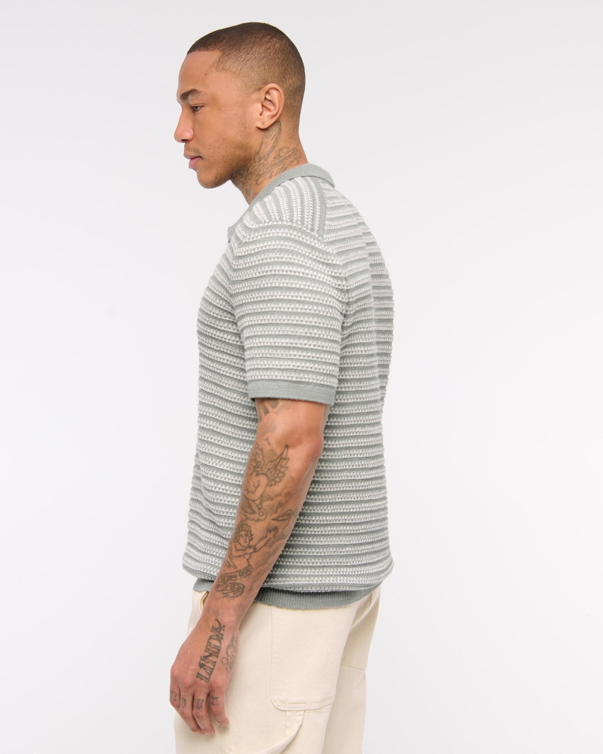 Textural Striped Johnny Collar Sweater Polo Product Image
