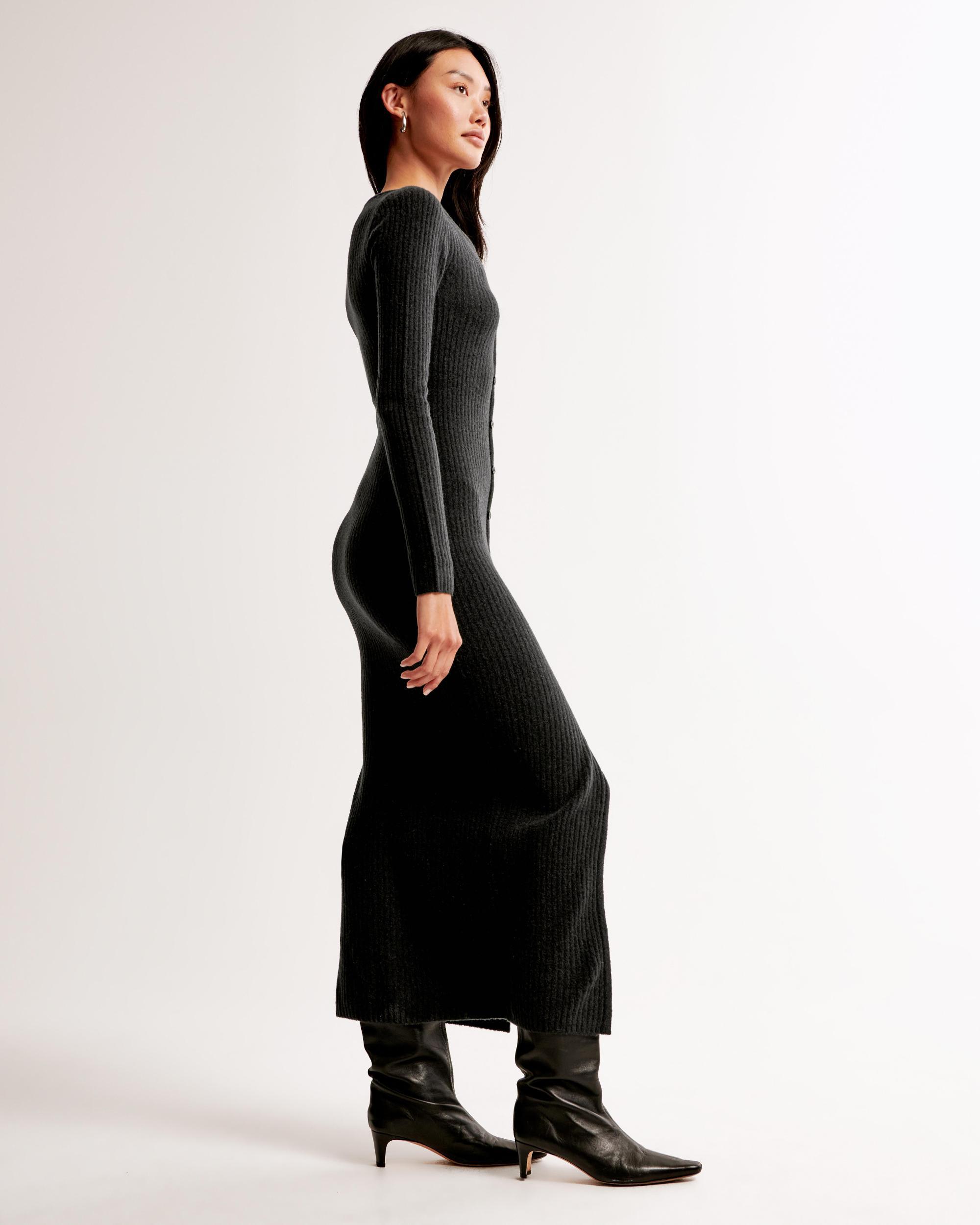 Long-Sleeve Button-Through Maxi Sweater Dress Product Image