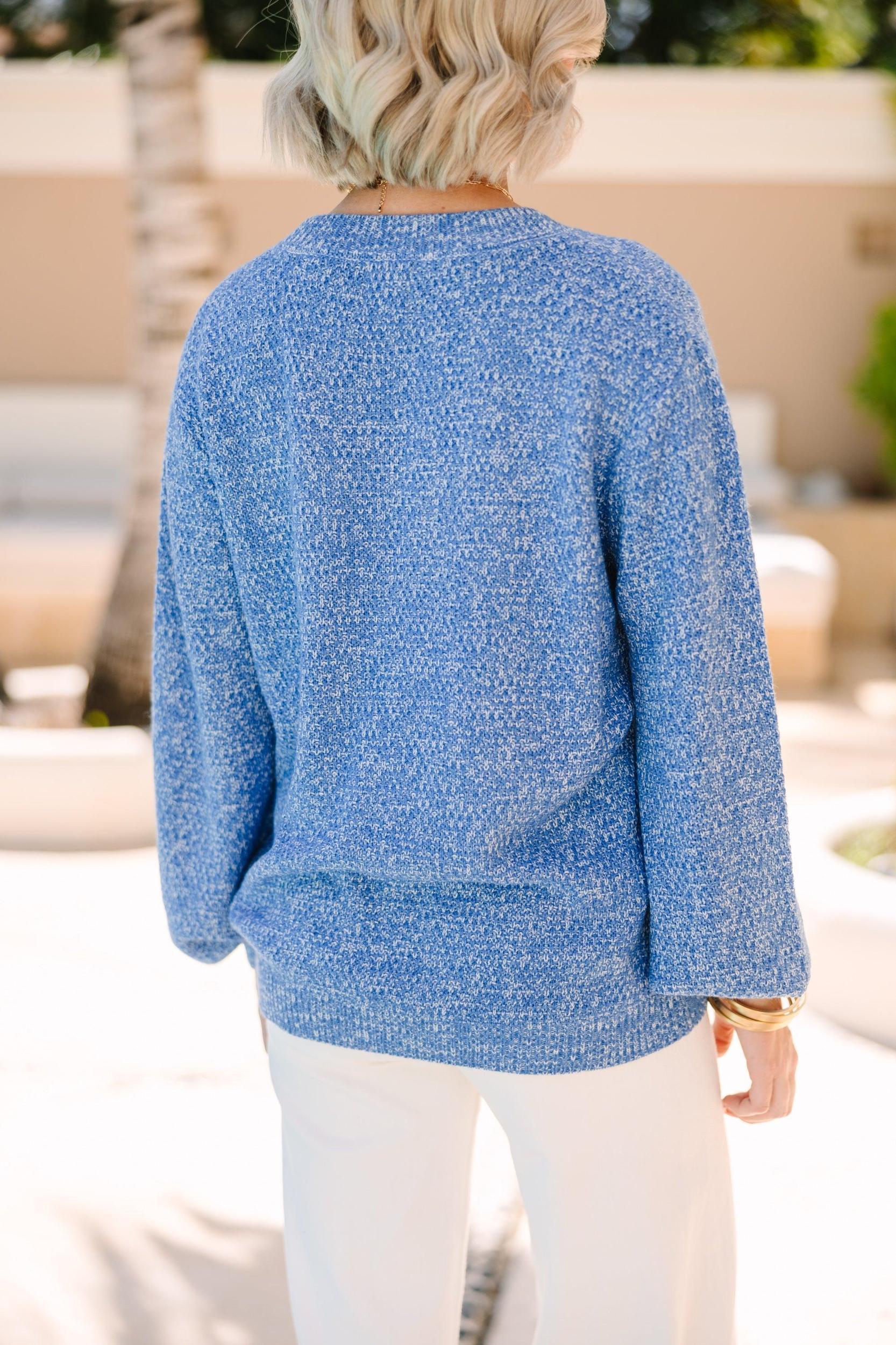The Slouchy Royal Blue Bubble Sleeve Sweater Female Product Image