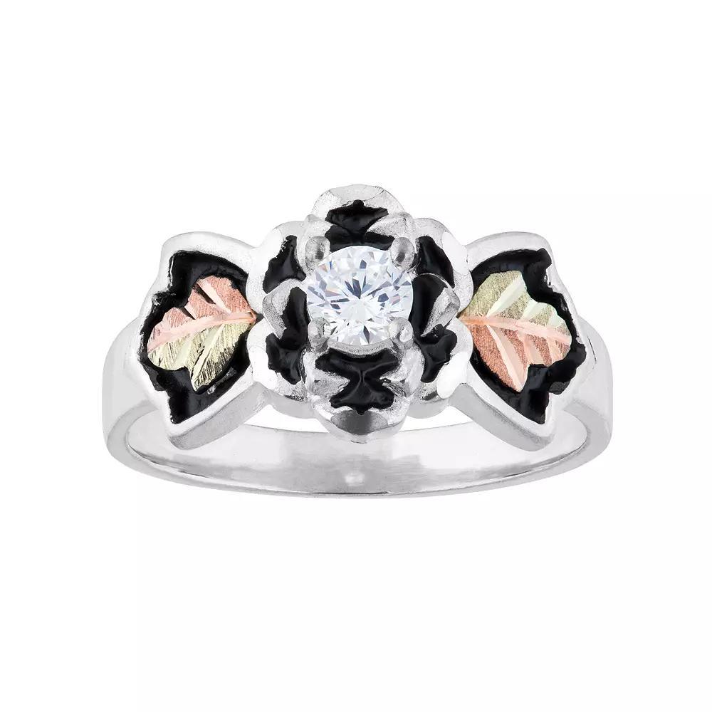 Black Hills Gold Tri-Tone Cubic Zirconia Flower Ring in Sterling Silver, Women's, Size: 7 Product Image