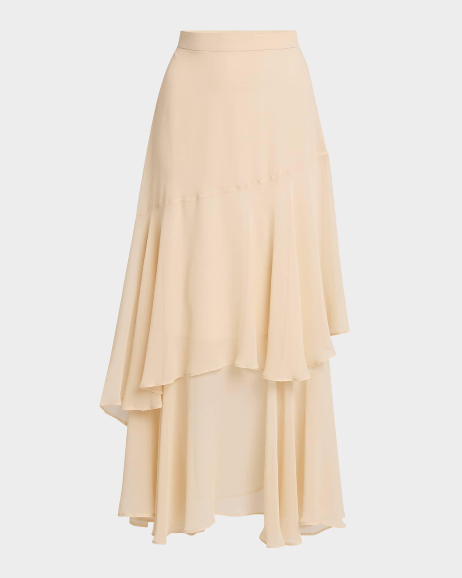 Ferito Layered Silk Georgette Midi Skirt Product Image
