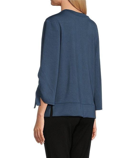Westbound Printed Ruched Sleeve Crew Neck Top Product Image