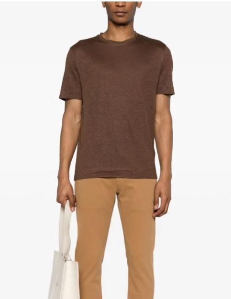 ZEGNA Round-necked T-shirt In Brown Product Image