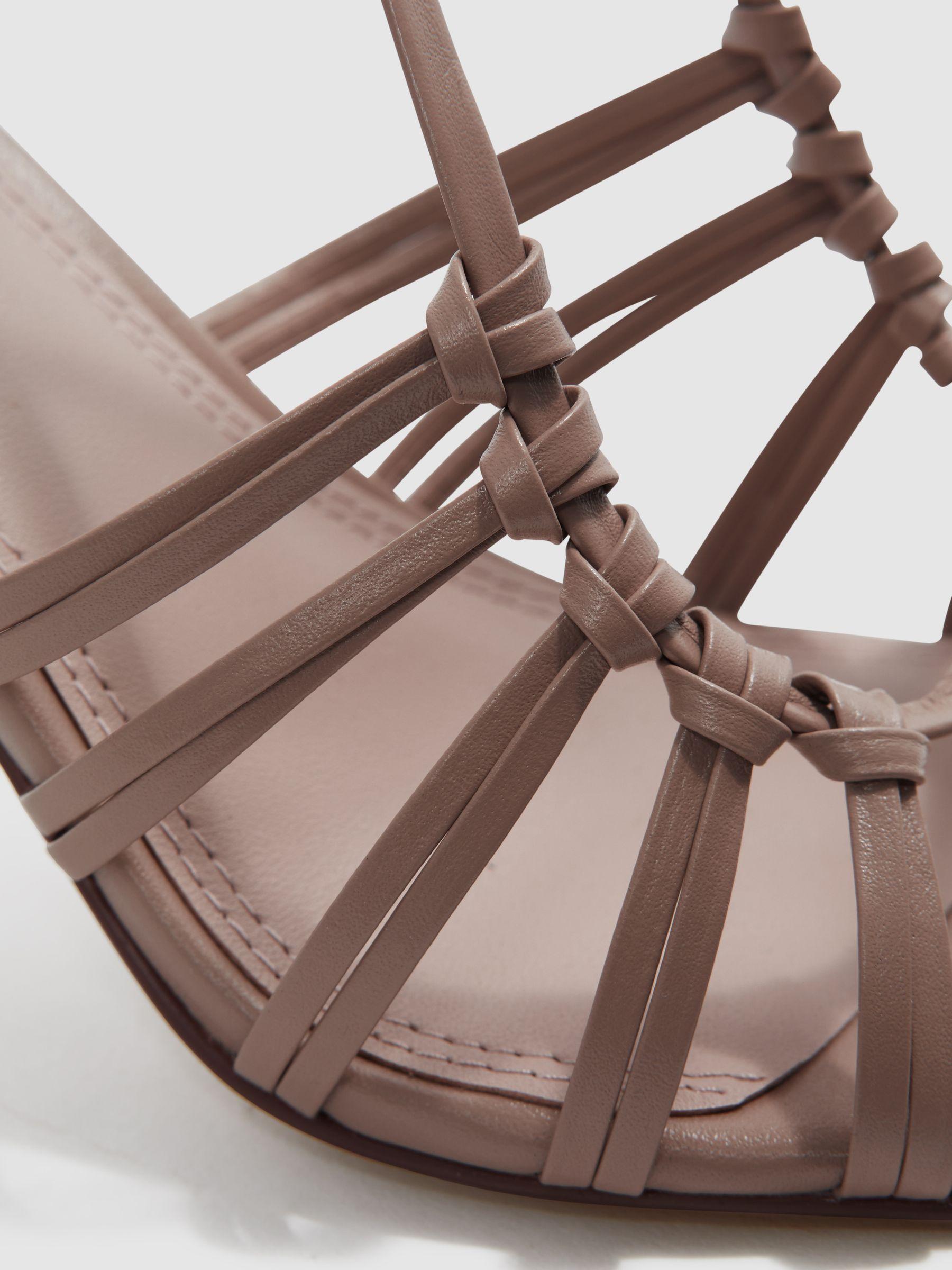 Leather Strappy Heels in Taupe Product Image