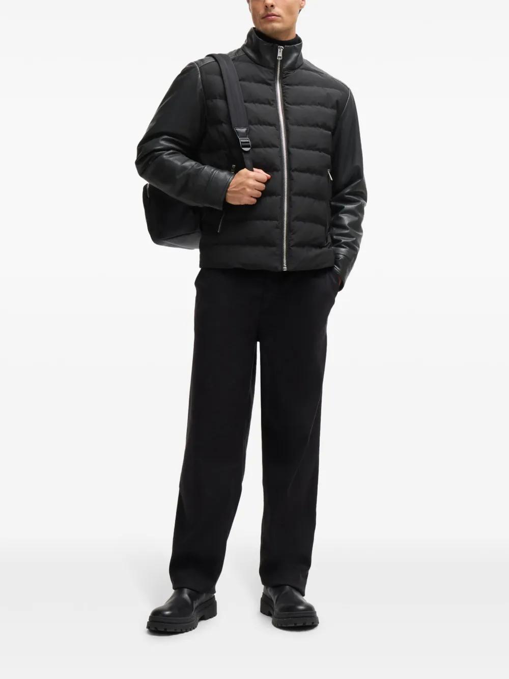 HUGO BOSS Mixed-material Regular-fit Jacket With Leather Sleeves In Black Product Image