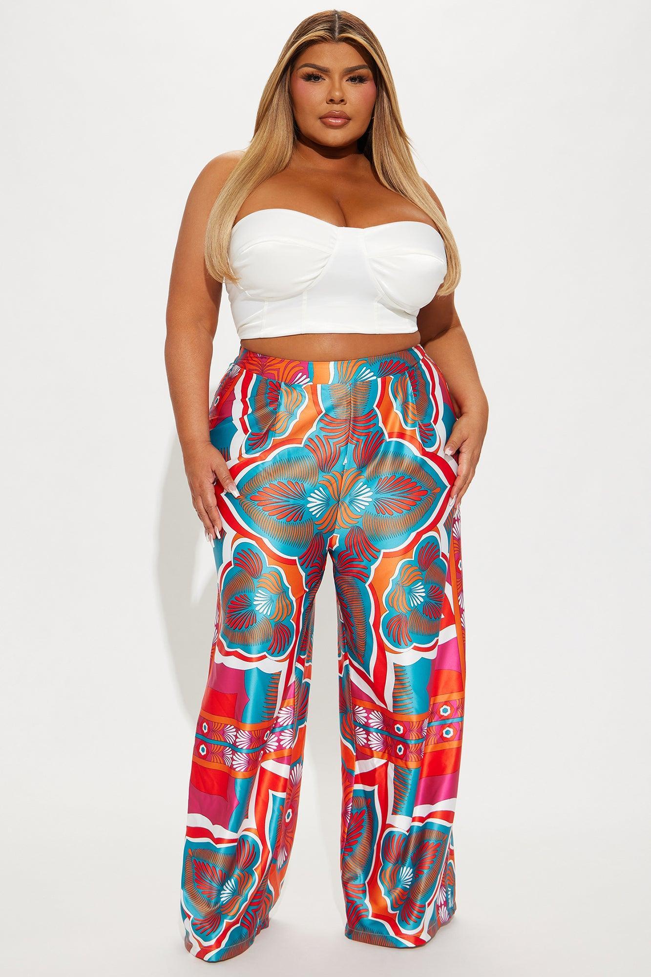 Imani Satin Wide Leg Pant - Orange/combo Product Image