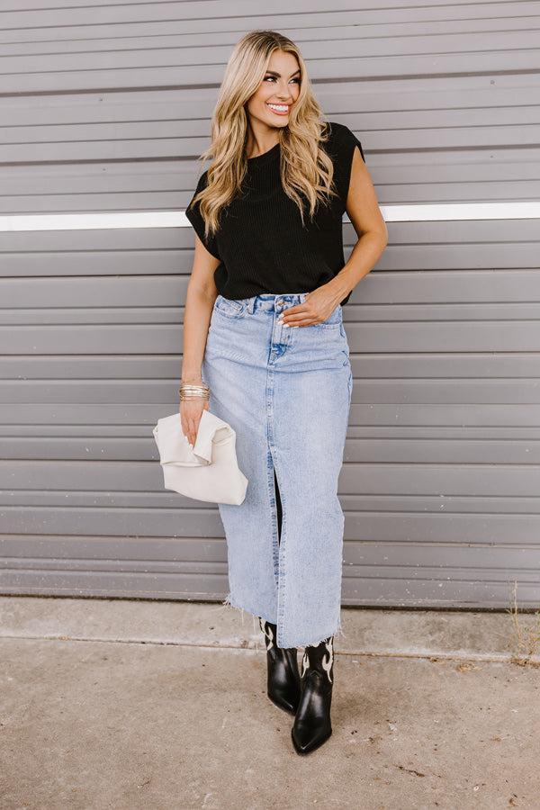 The Aliyah Denim Maxi Skirt Product Image