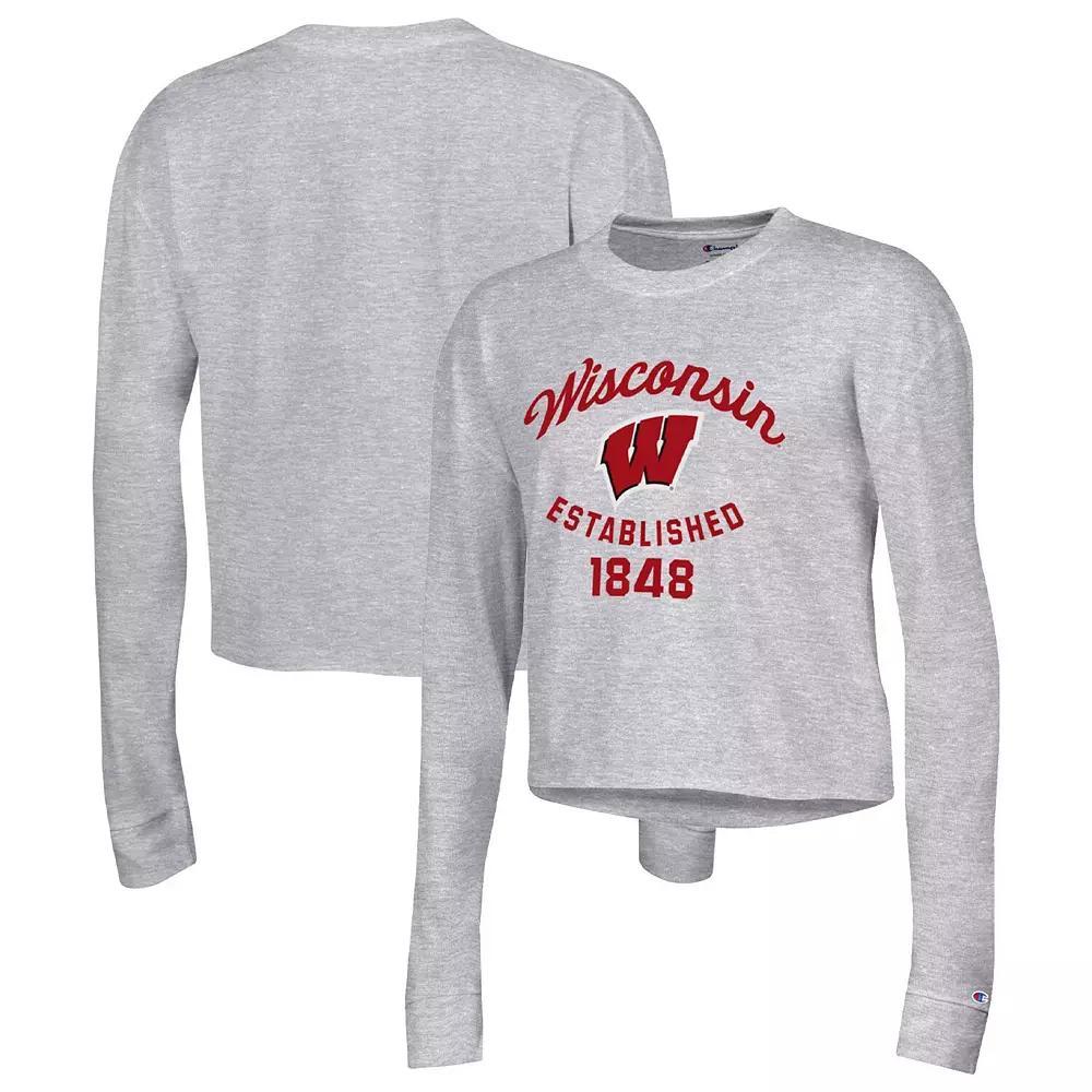 Women's Champion Gray Wisconsin Badgers Boyfriend Cropped Long Sleeve T-Shirt, Size: XL, Grey Product Image