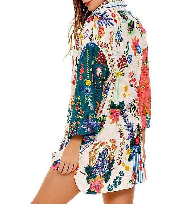 Agua Bendita Chrissy Floral Placement Print Point Collar 3/4 Sleeve Coordinating Shirt Product Image