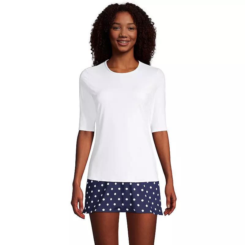 Women's Lands' End UPF 50 Elbow-Sleeve Rash Guard Swim Tee, Size: XL, Red Rose Stripe Product Image