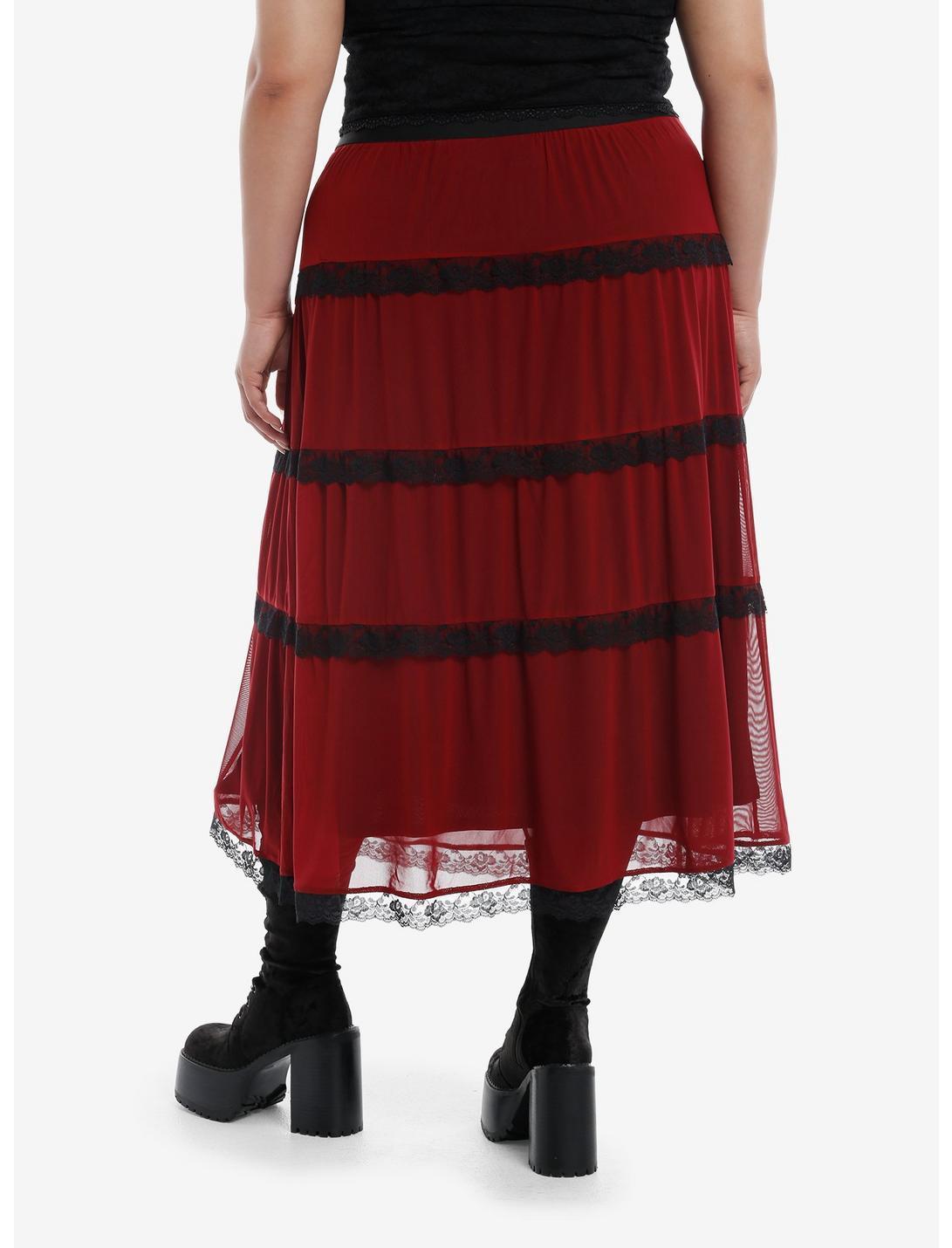 Cosmic Aura Red & Black Lace Midaxi Skirt Plus Size Product Image